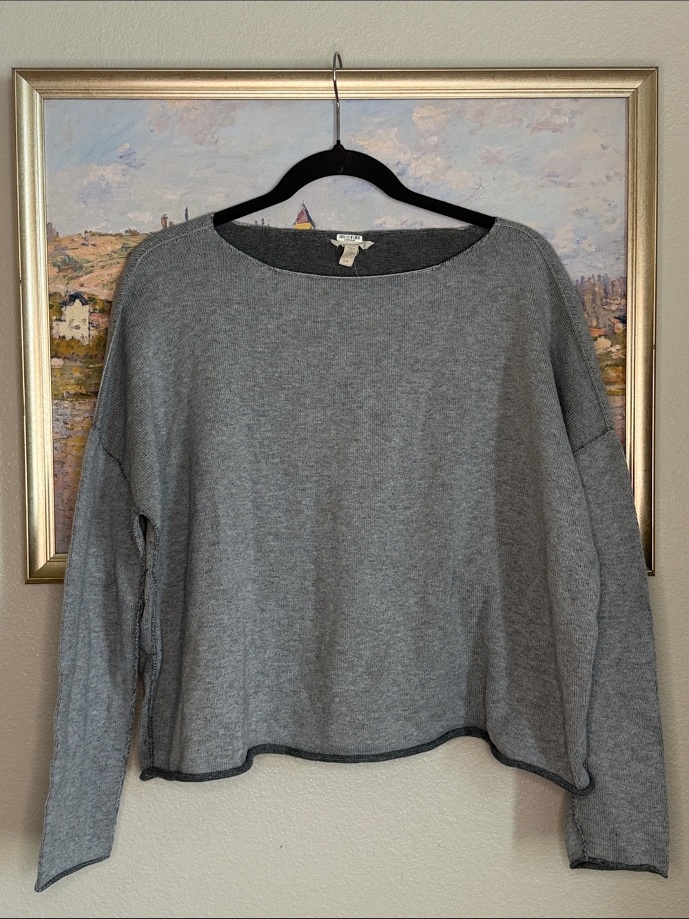 Eileen Fisher size small Gray Relaxed Cropped Knit Sweatshirt (bin12)